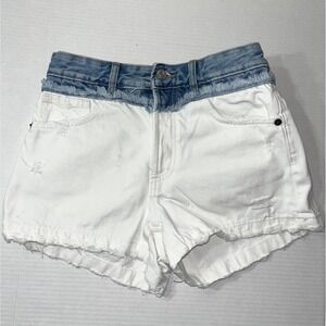 Zara Jean Shorts Women's 4 Ombré Colorblock Denim Buttonfly Raw Hem Festival
